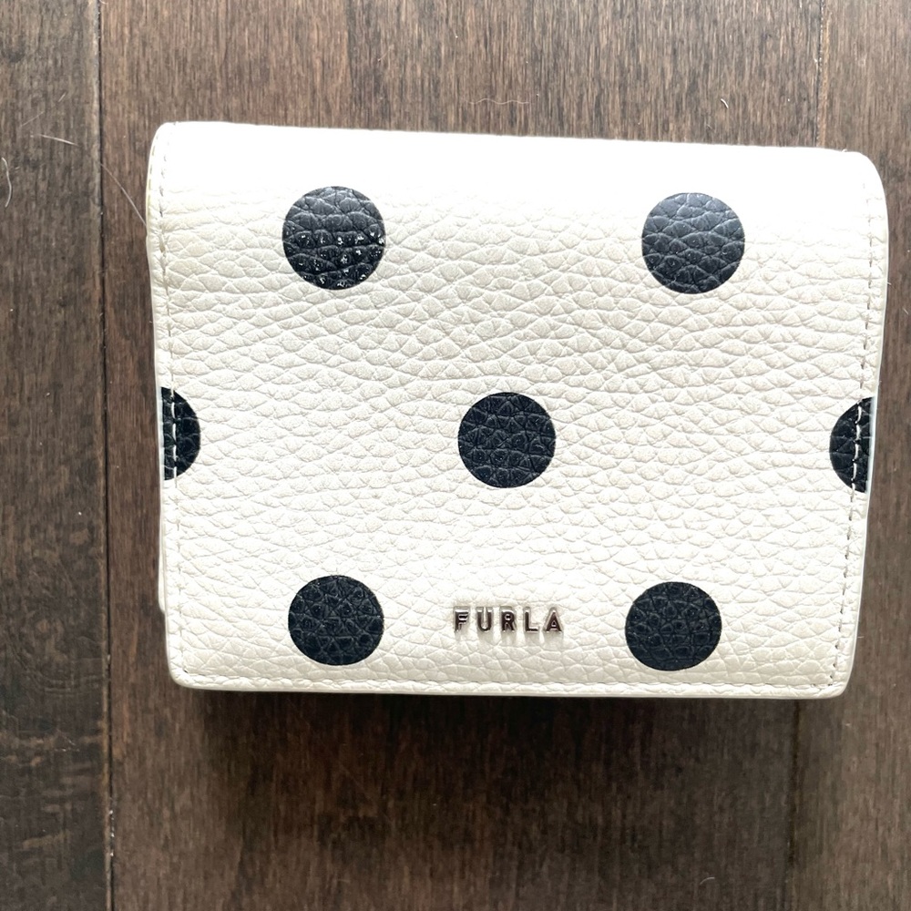 Furla Trifold Wallet Black and White Polka Dot